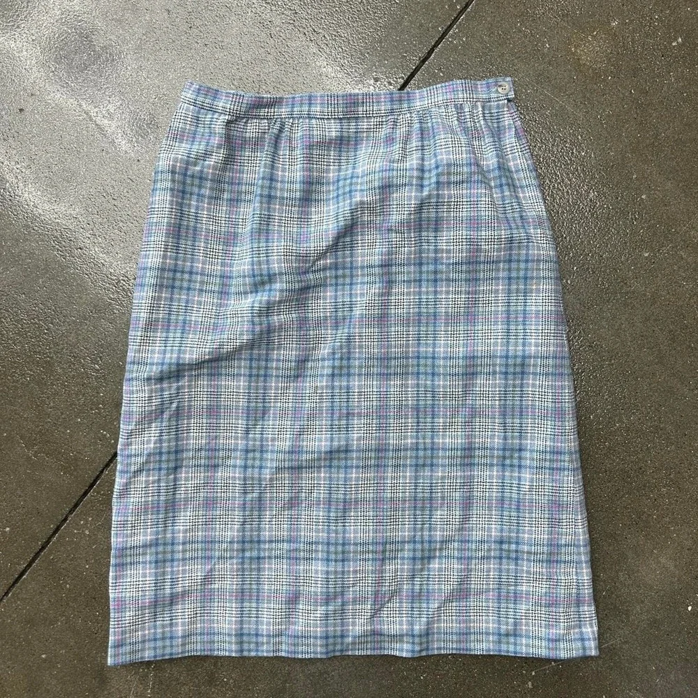 Vintage Pendleton Wool Women's Size‎ 14 Blue Plaid Cottagecore Midi A Line Skirt